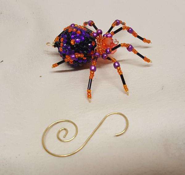 Steampunk Beaded Orange and Purple Opalescent Be-Jeweled Halloween Spider picture
