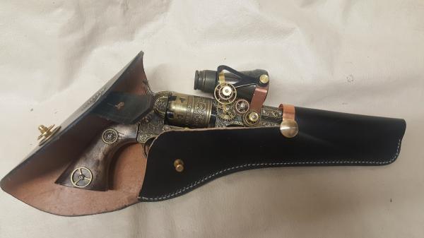 Steampunk 1851 Colt Navy Revolver Non Firing Replica W/Scope and Optional Holster picture