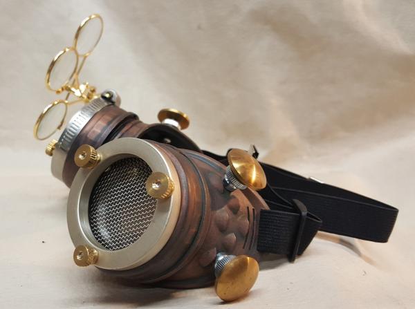 Steampunk Copper Engineer Goggles With Triple Golden Loupes picture