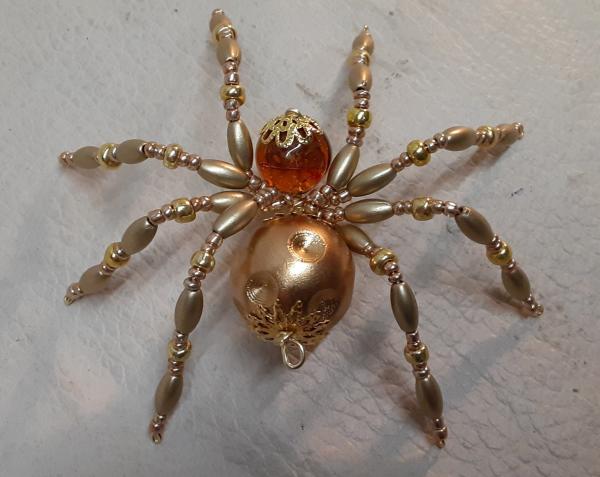 Metallic Steampunk Crystalline Dimpled Beaded Golden Spider picture