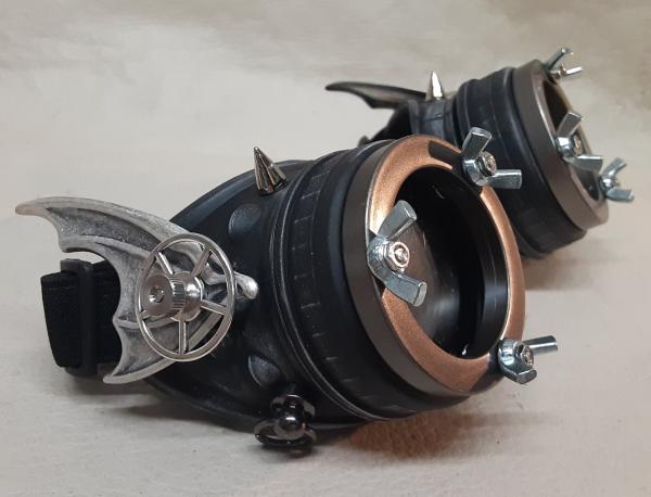 Steampunk Engineer Black Bat Wing Goggles picture