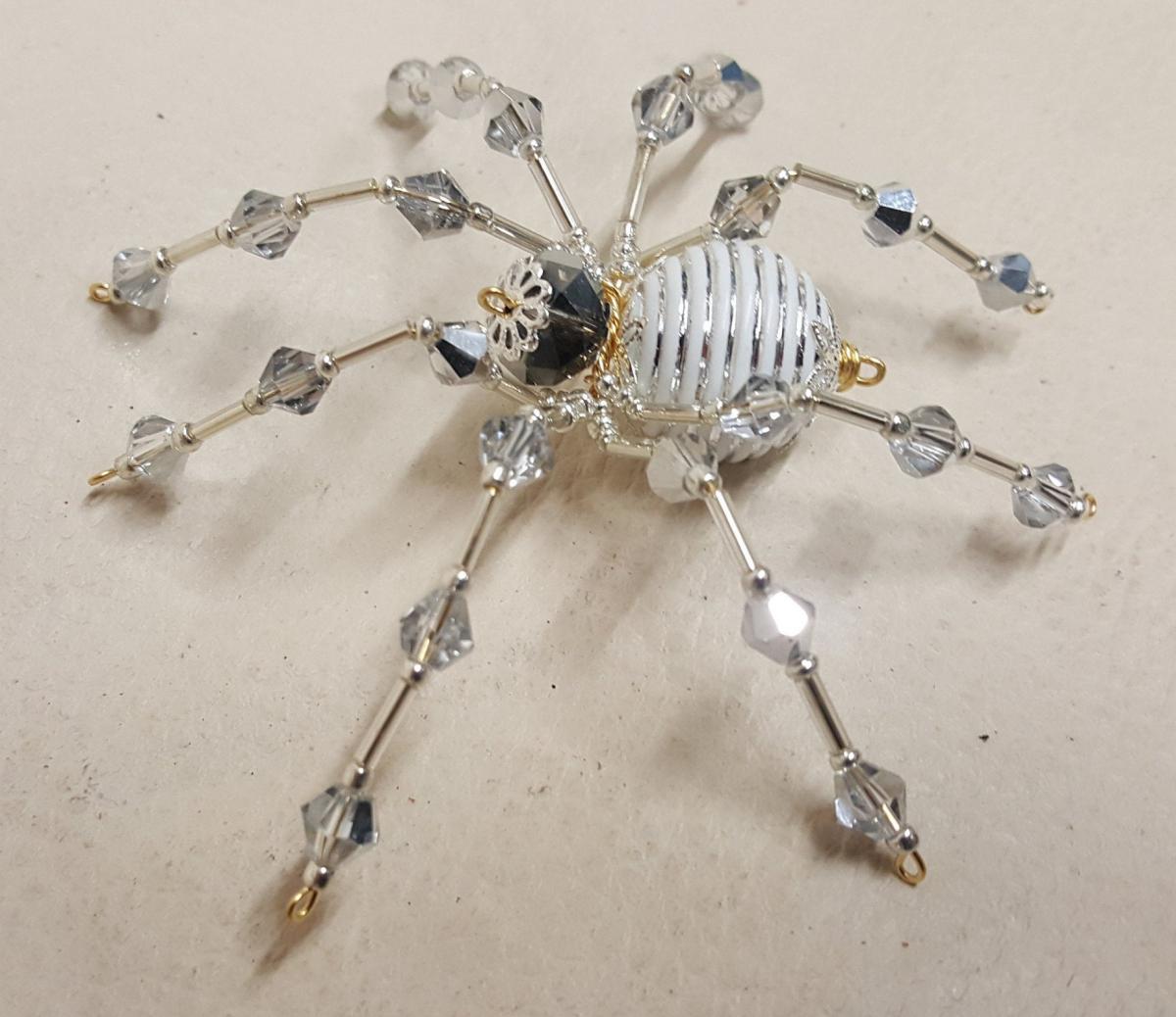 Steampunk/Christmas Crystalline White/Silver Striped Ice Spider picture