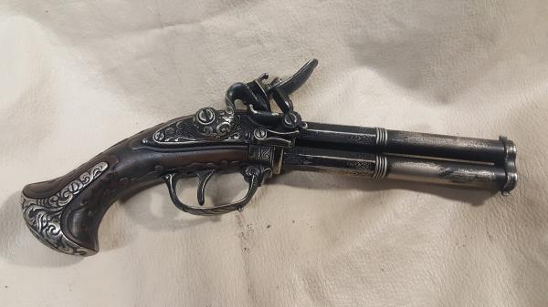 Steampunk Style 18th Century Aged French Double Barrel Flintlock picture