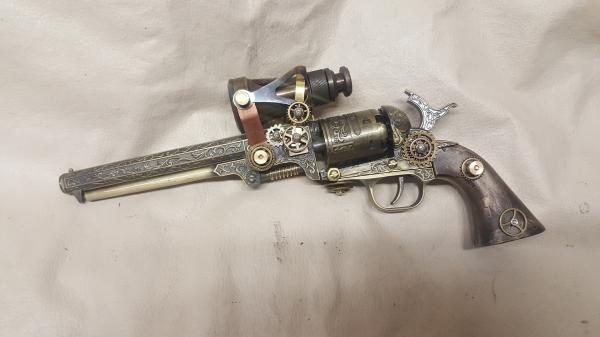 Steampunk 1851 Colt Navy Revolver Non Firing Replica W/Scope and Optional Holster picture