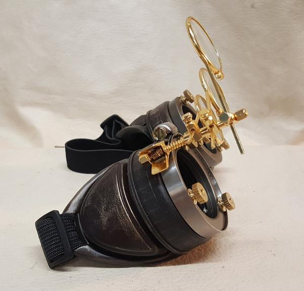 Steampunk Distressed Brown Engineer Goggles With Golden Loupes picture