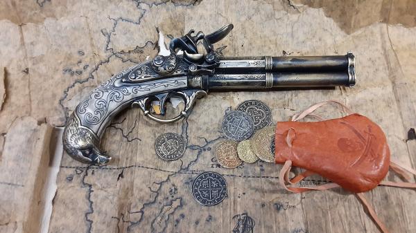 Steampunk Style 18th Century Aged Three Barrel Flintlock picture