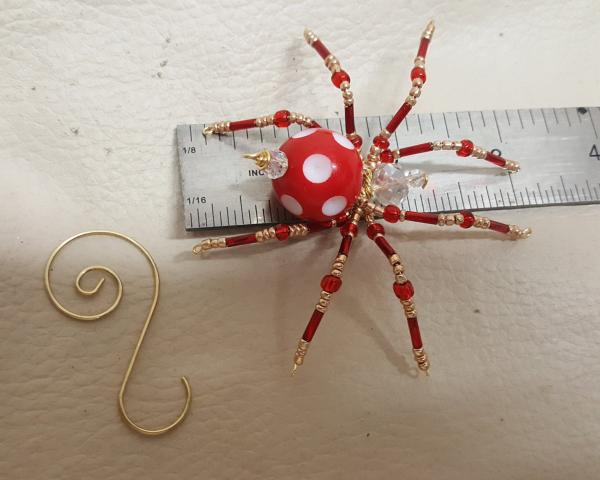 Steampunk Beaded Red/White Dimpled Spider picture