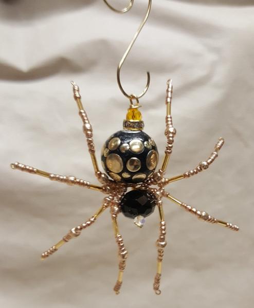 Steampunk Black /Gold Splotched Beaded Spider picture