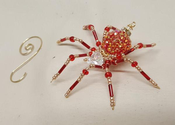 Steampunk Beaded Red and Gold Opalescent Be-Jeweled Spider picture