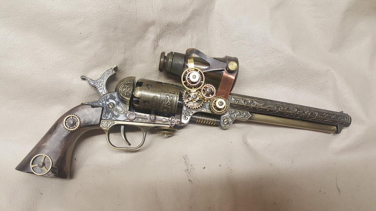 Steampunk 1851 Colt Navy Revolver Non Firing Replica W/Scope and Optional Holster picture