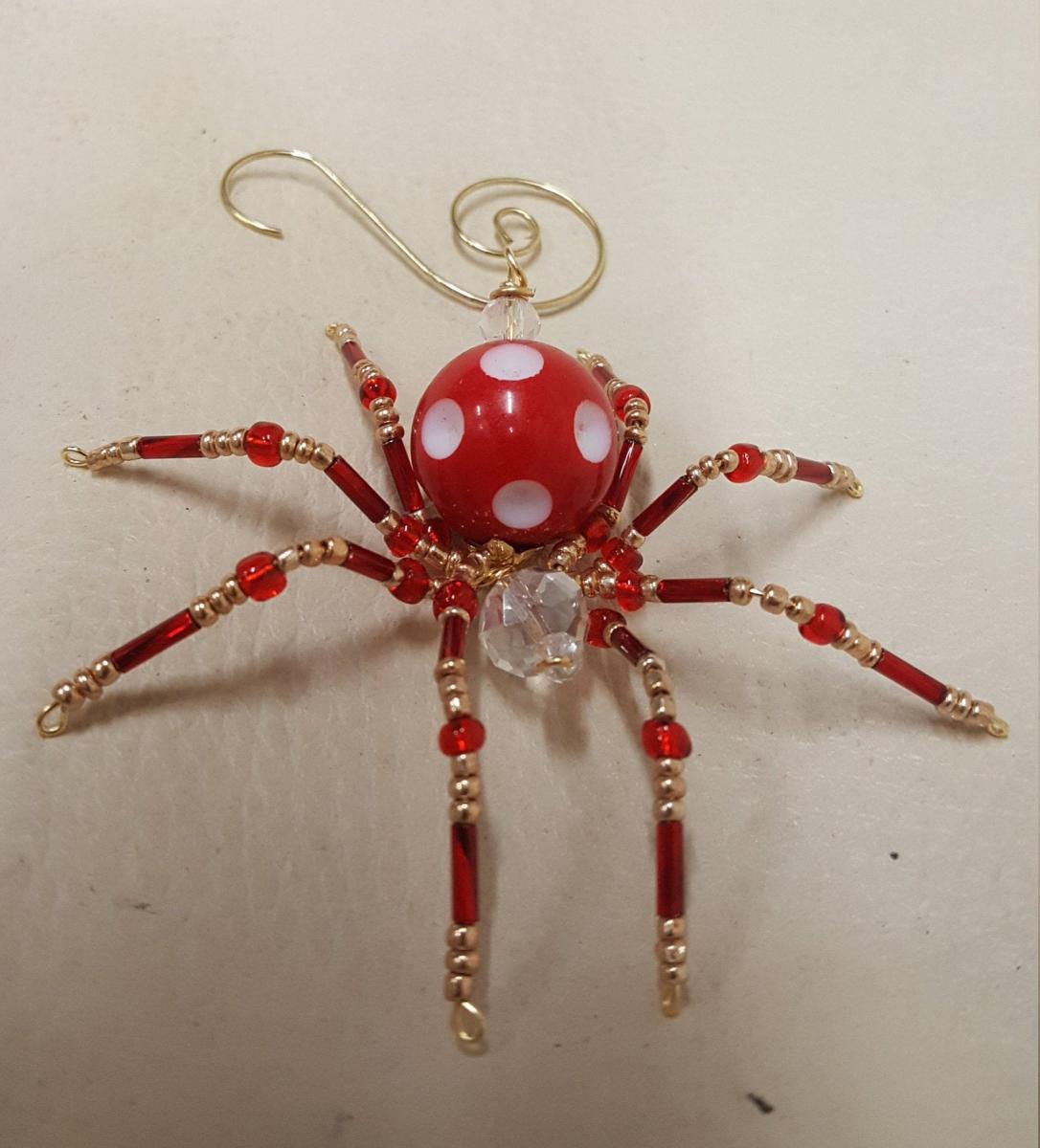 Steampunk Beaded Red/White Dimpled Spider picture