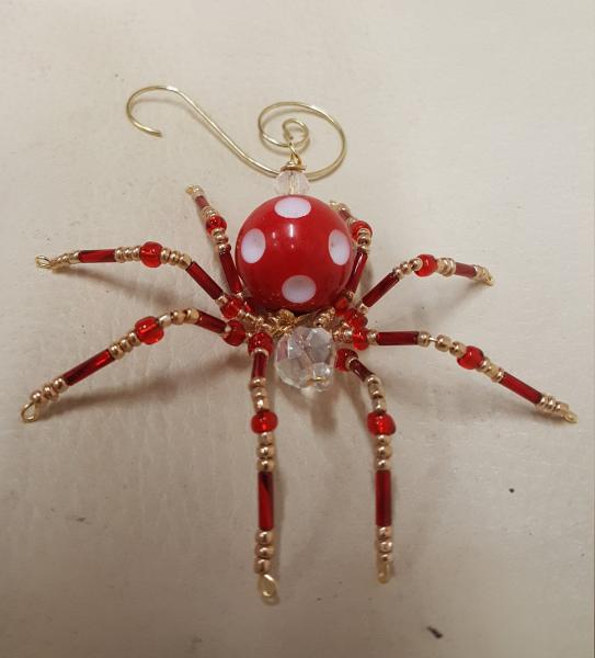 Steampunk Beaded Red/White Dimpled Spider picture