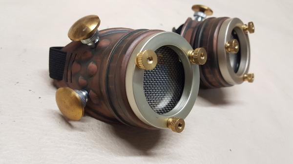 Steampunk Copper Engineer Goggles With Triple Golden Loupes picture