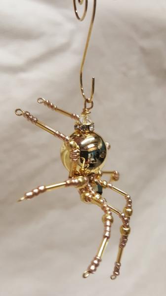 Metallic Steampunk Crystalline Beaded Golden Spider