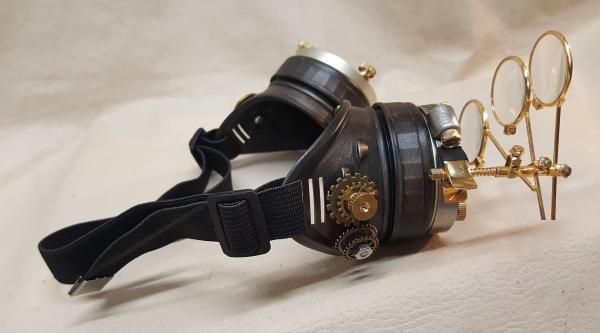 Brown Steampunk Engineer Goggles With Magnifying Loupes picture