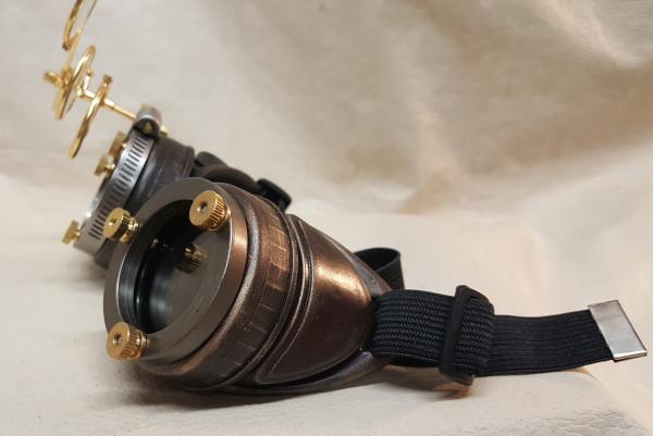 Steampunk Distressed Brown Engineer Goggles With Golden Loupes picture