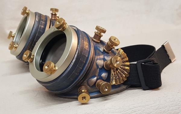 Blue Steampunk Engineer Goggles With Filigree picture