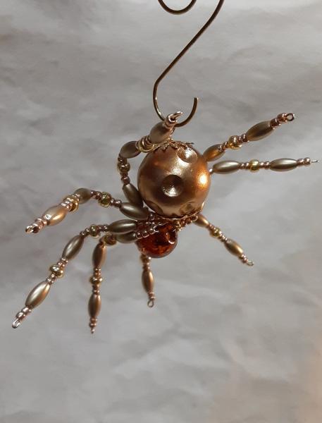 Metallic Steampunk Crystalline Dimpled Beaded Golden Spider picture