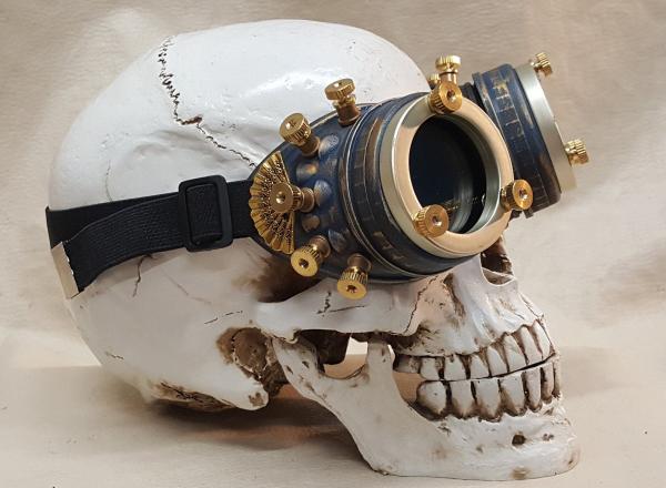 Blue Steampunk Engineer Goggles With Filigree