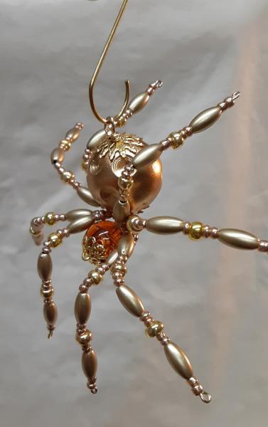 Metallic Steampunk Crystalline Dimpled Beaded Golden Spider