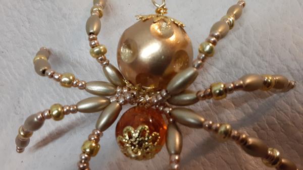 Metallic Steampunk Crystalline Dimpled Beaded Golden Spider picture