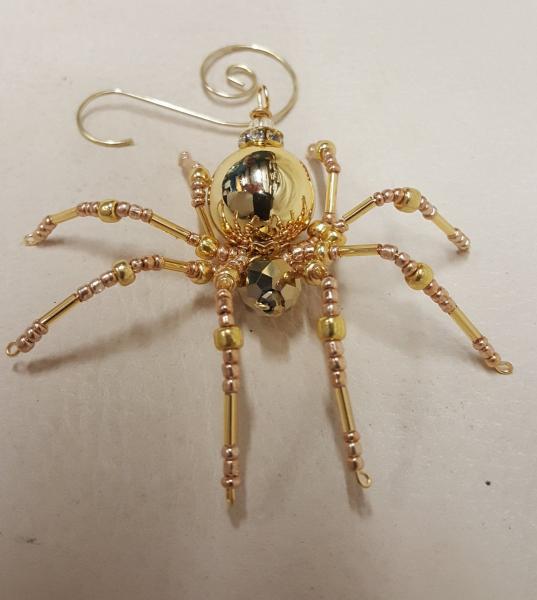 Metallic Steampunk Crystalline Beaded Golden Spider picture