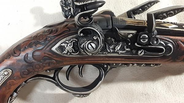 Steampunk Style 19th Century Aged Napoleonic Double Barrel Flintlock picture