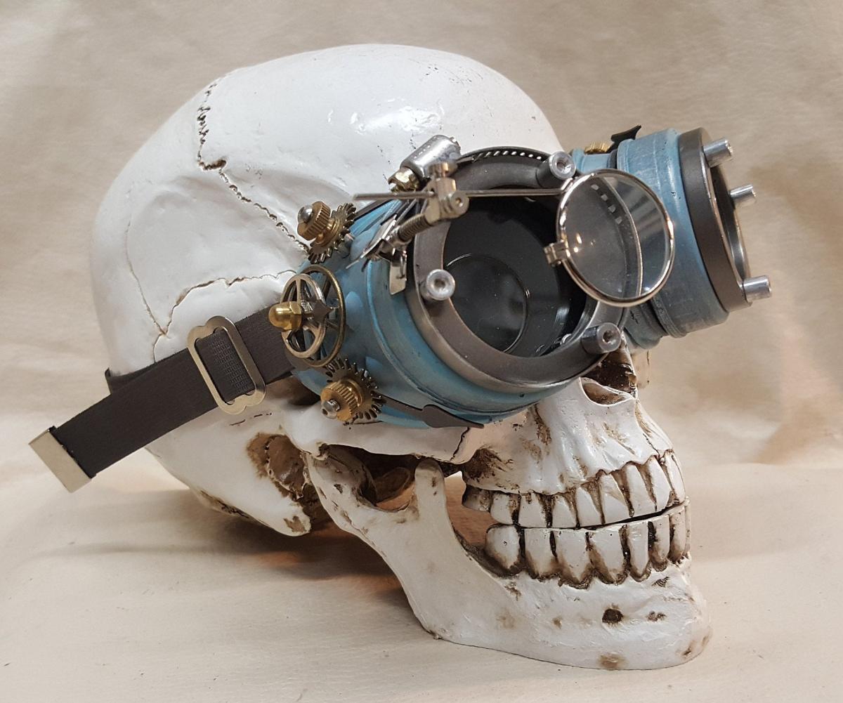 Blue Steampunk Engineer Goggles With Magnifying Loupes picture