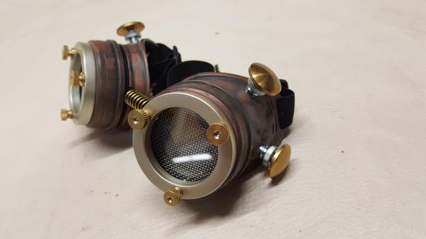 Steampunk Copper Engineer Goggles With Triple Golden Loupes picture