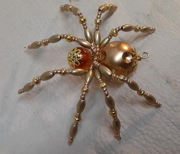 Metallic Steampunk Crystalline Dimpled Beaded Golden Spider picture