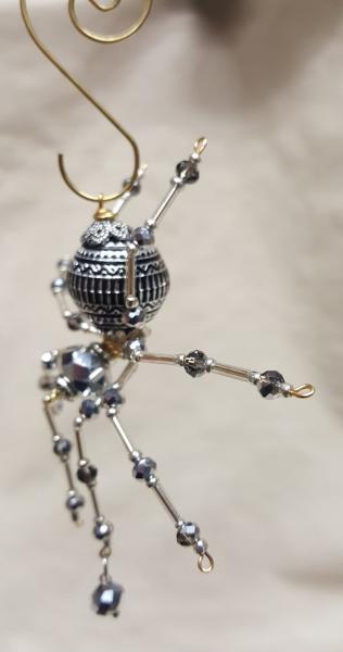 Christmas Silver Beaded Dew Drop Ornament Spider picture