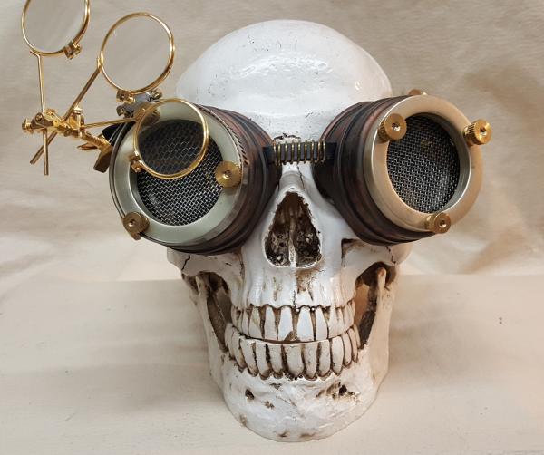 Steampunk Copper Engineer Goggles With Triple Golden Loupes picture