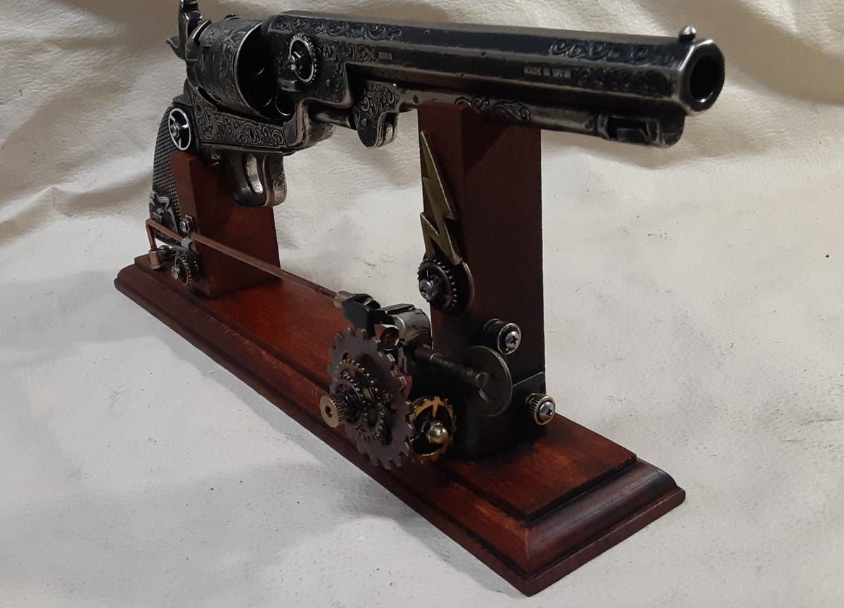 Steampunk 1851 Colt Navy Revolver Non Firing Replica w/Holster and Steampunk Display Stand picture