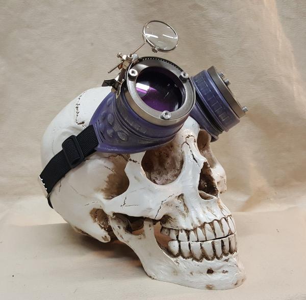 Purple Steampunk Engineer Goggles With Magnifying Loupe