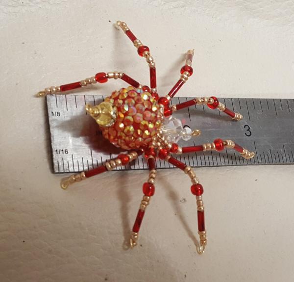 Steampunk Beaded Red and Gold Opalescent Be-Jeweled Spider picture