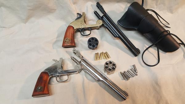 1869 Schofield Nickel or Brass/Gunmetal Revolver Non Firing Replica w/Holster picture