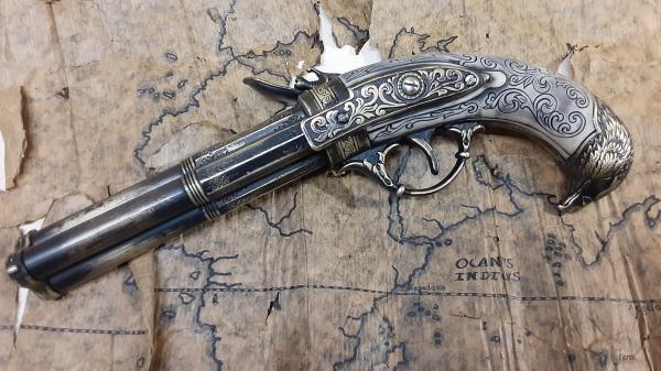 Steampunk Style 18th Century Aged Three Barrel Flintlock picture