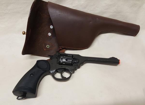 British 1887 Webley Non-Firing Revolver Replica with Leather Holster and Shoulder Strap picture
