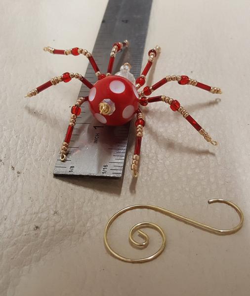 Steampunk Beaded Red/White Dimpled Spider picture