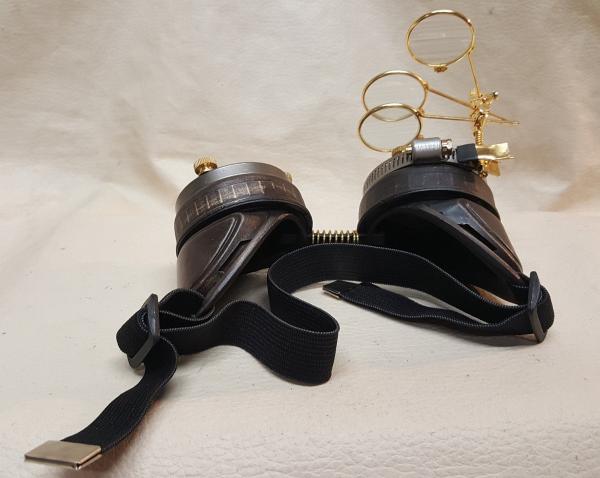 Steampunk Distressed Brown Engineer Goggles With Golden Loupes picture