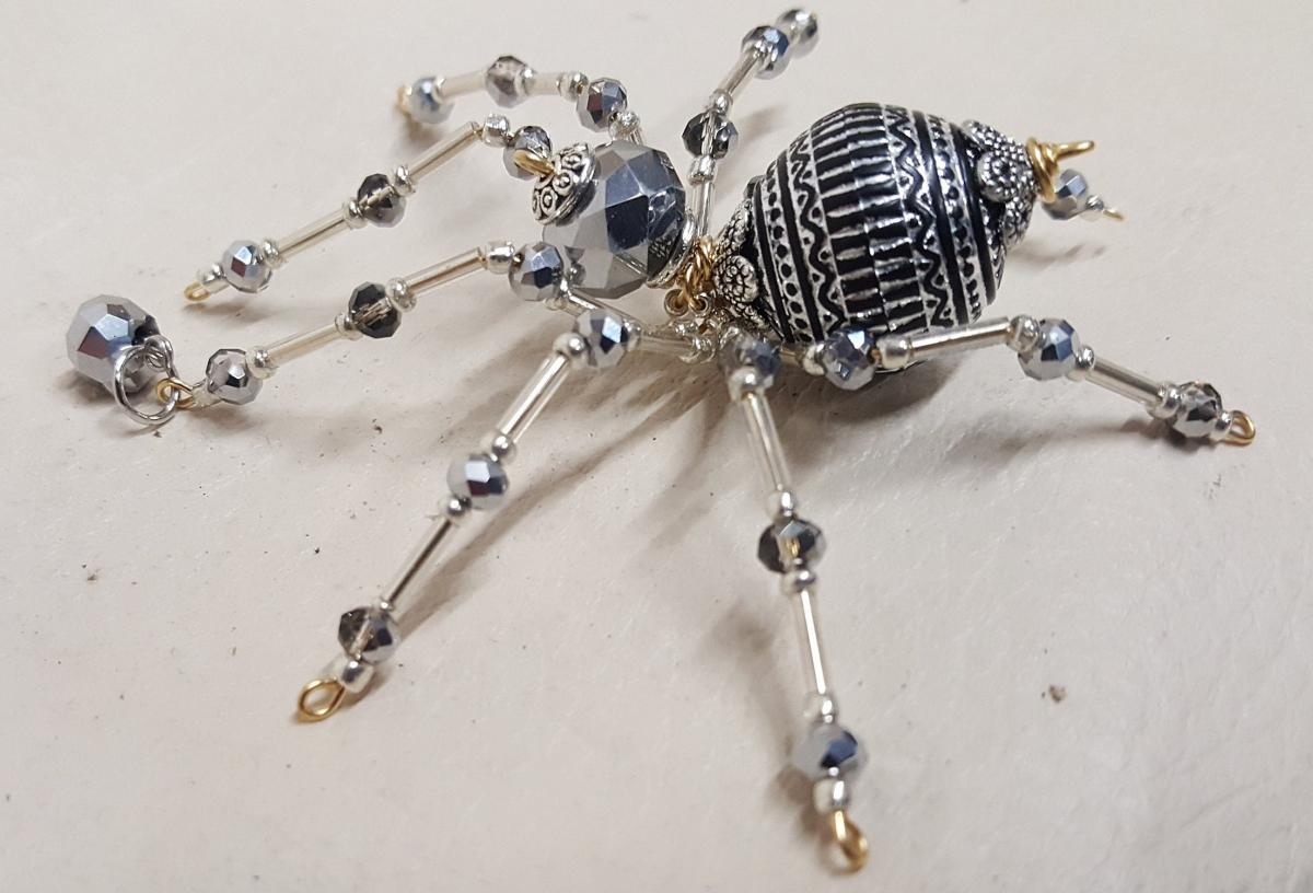 Christmas Silver Beaded Dew Drop Ornament Spider picture