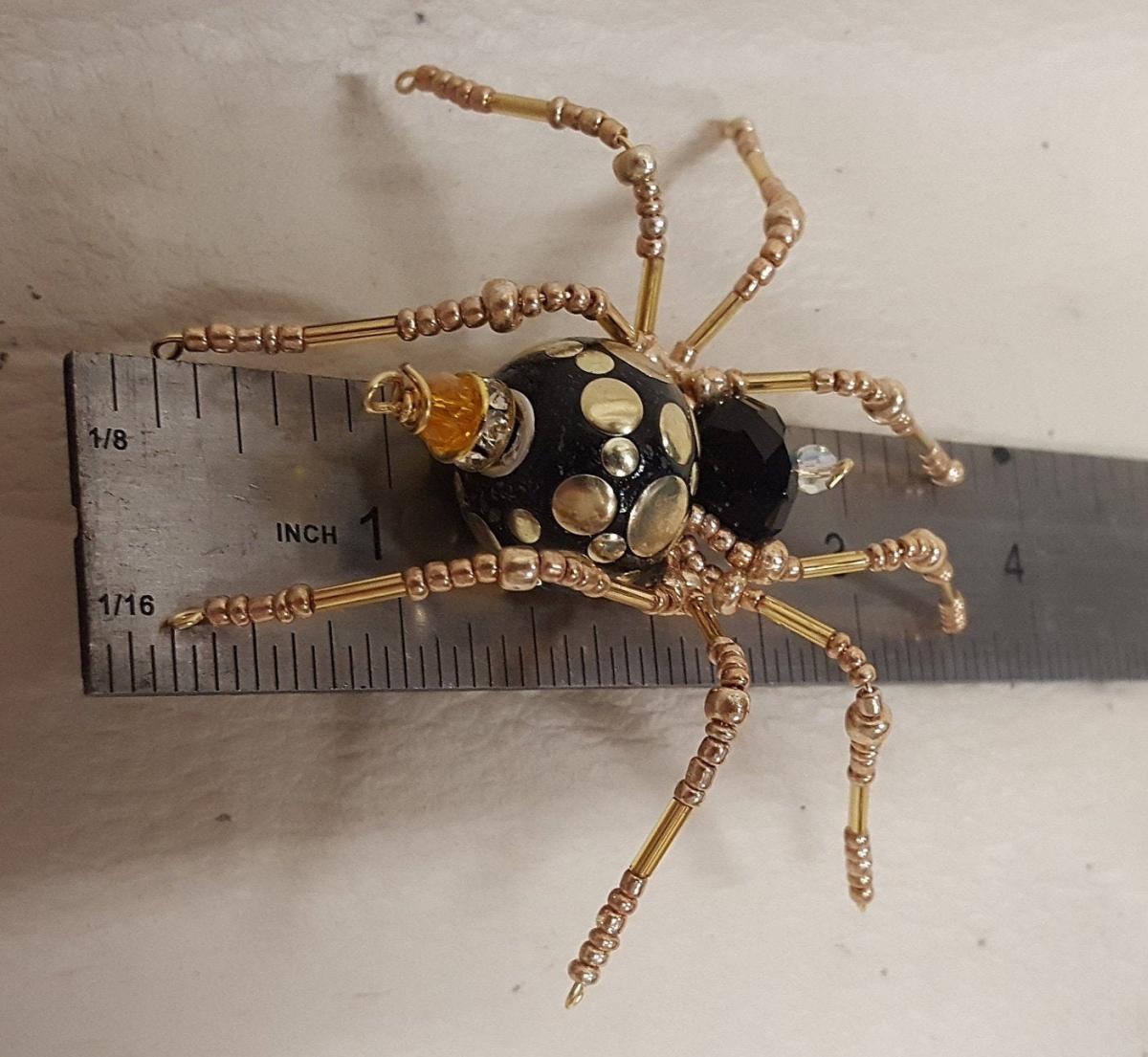 Steampunk Black /Gold Splotched Beaded Spider picture