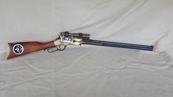 Steampunk 1860 Lever Action "Henry" Rifle Non Firing Replica W/Scope picture