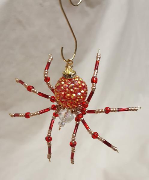 Steampunk Beaded Red and Gold Opalescent Be-Jeweled Spider picture