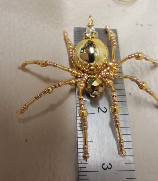 Metallic Steampunk Crystalline Beaded Golden Spider picture