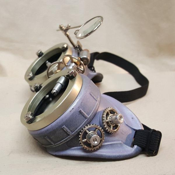 Violet Steampunk Engineer Goggles With Magnifying Loupe picture