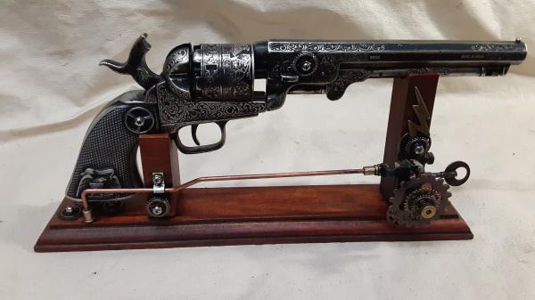 Steampunk 1851 Colt Navy Revolver Non Firing Replica w/Holster and Steampunk Display Stand picture