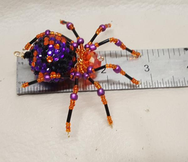 Steampunk Beaded Orange and Purple Opalescent Be-Jeweled Halloween Spider picture