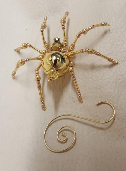 Metallic Steampunk Crystalline Beaded Golden Spider picture