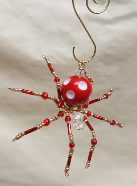 Steampunk Beaded Red/White Dimpled Spider picture